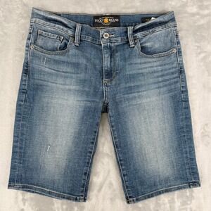 Lucky Brand Bermuda Shorts Womens - Fits 30x10.75 - Blue Medium Wash Distressed